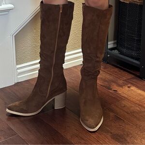 Brown Suede Knee-High Boots